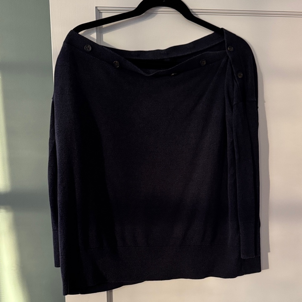 J.Crew Button Boatneck Sweater Oversized Small Medium S/M Navy Blue